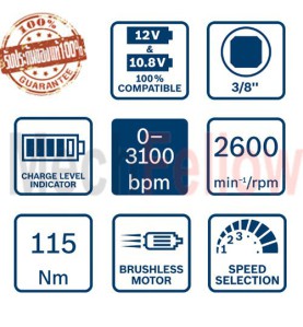 บล็อคไร้สาย 3/8 นิ้ว Bosch GDS 12V-EC